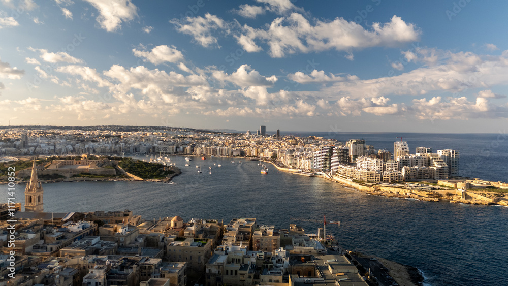 Aerial footage in Malta during winter holidays.