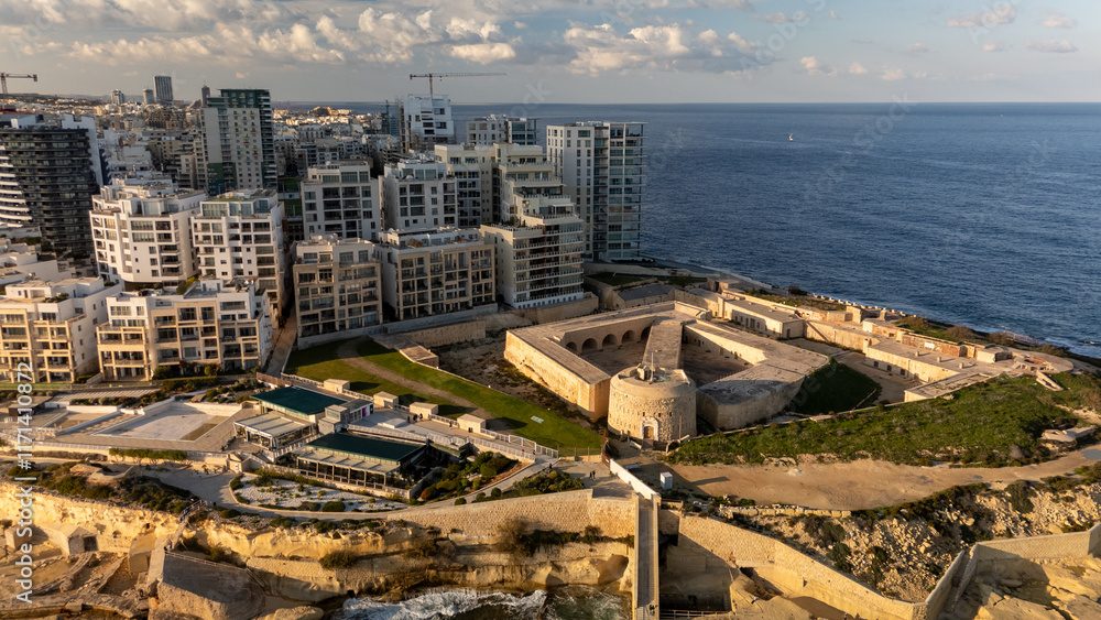 Aerial footage in Malta during winter holidays.