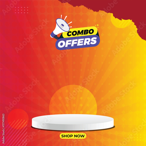 Combo Offer Social Media post with podium, Combo offer banner,
Special Offer and Promotional Post social media, Red color template, Empty podium with combo offer.