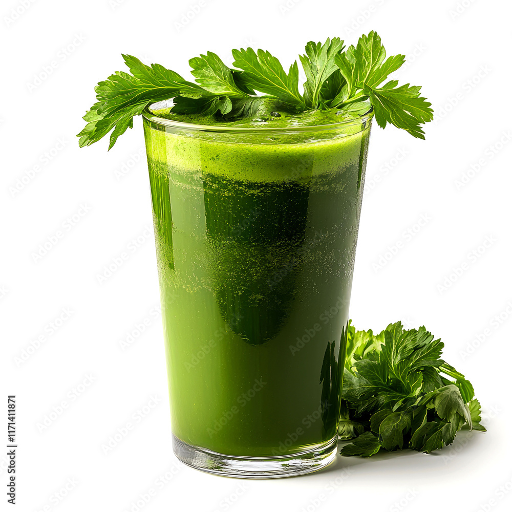 Fresh Parsley Juice in Glass on White Background Fresh Parsley Juice in Glass on White Background