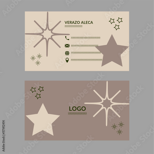 Professional Business Card designed of stars, patterns, icons, vintage colours, watermarks, minimal description, modern, exceptional and simple ideas 