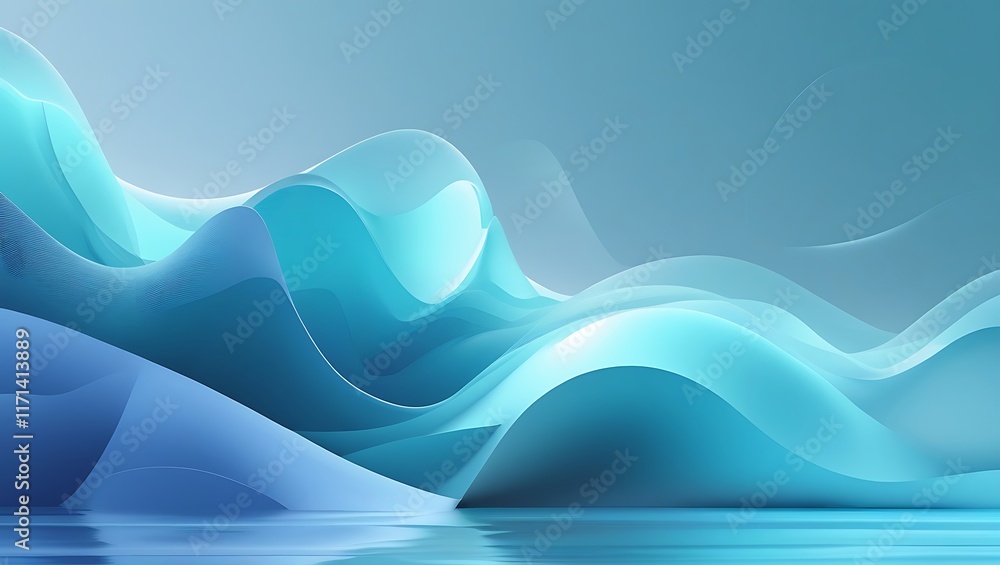 Abstract waves fluid dynamics, smooth curves, ethereal light underwater landscape blues and teals Abstract waves fluid dynamics, smooth curves, ethereal light underwater landscape blues and teals