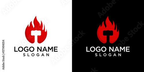 fire hammer logo design vector