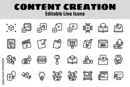 Content creation outline icon set