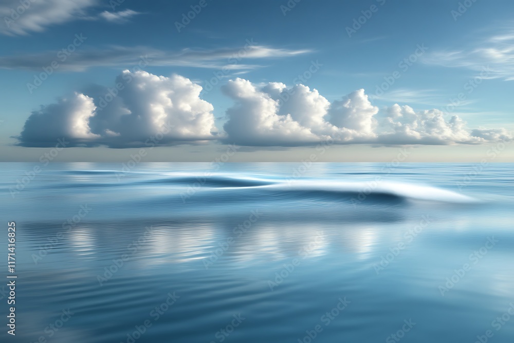 Obraz premium Serene ocean scene with clouds reflecting on calm water.