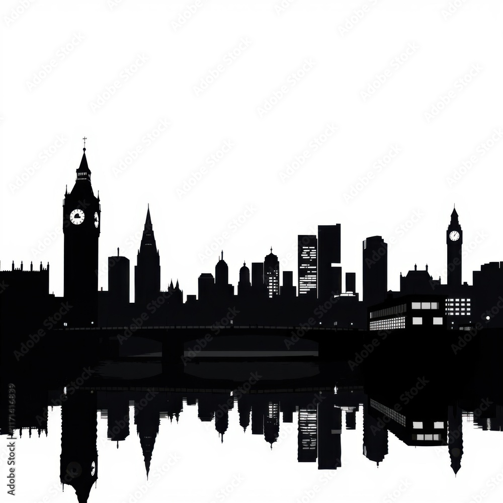 Obraz premium Silhouetted man stands on a building overlooking a city skyline at sunset skyline silhouette 