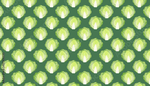Seamless pattern with green cabbage leaves. Vector illustration on a green background.