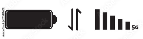 Smartphone notification icon vector set . smartphone status bar icon vector set . different kind of notification app icon . Contain phone signal, wifi, battery, time, camera, microphone Vector 