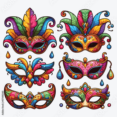 Carnival mask set cartoon vector illustration stock illustration