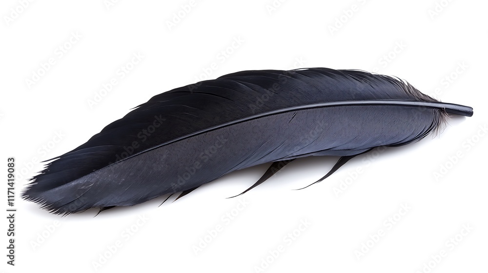 Single Black Feather on White Background: A Study in Texture and Shadow Single Black Feather on White Background: A Study in Texture and Shadow