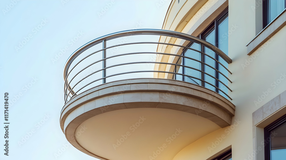 Fototapeta premium Split-level balcony with integrated planter boxes and wooden lattice screens, set in a luxury eco-conscious residence