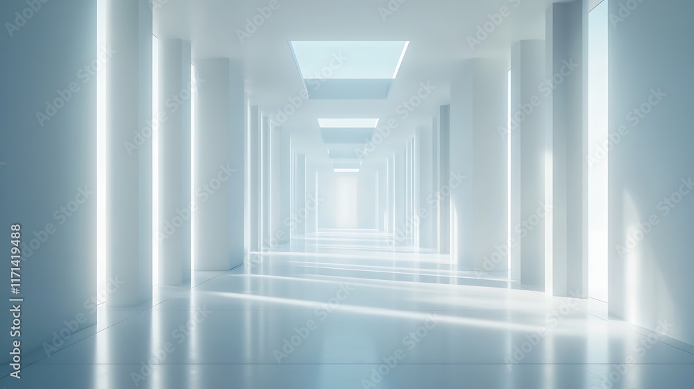 Illuminated hallway perspective modern architecture minimalism Illuminated hallway perspective modern architecture minimalism