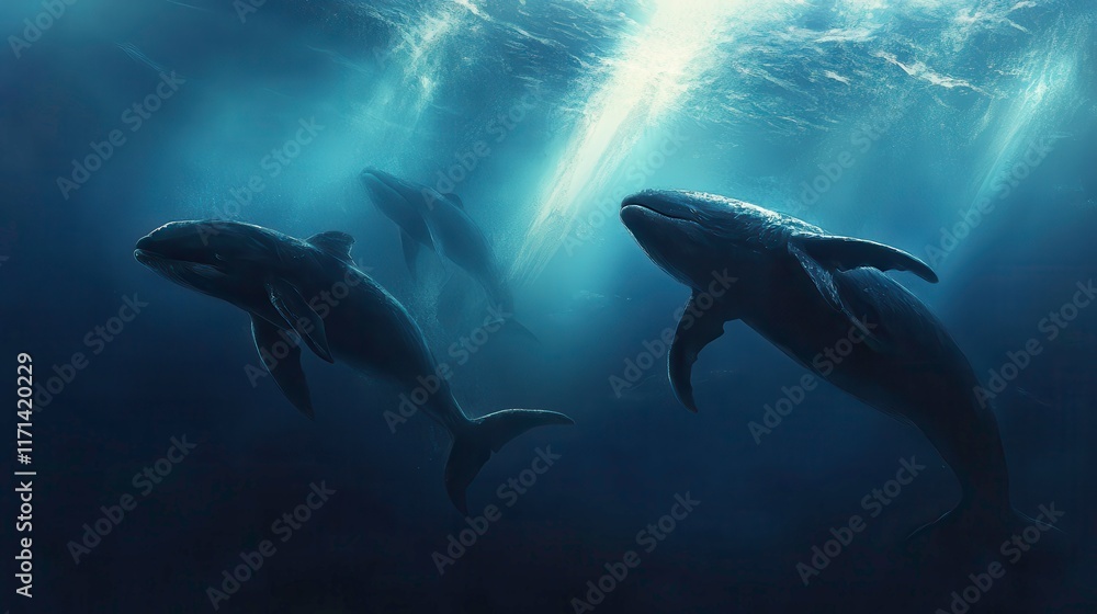 Fototapeta premium Deep Sea Predators in Dramatic Ambient Light