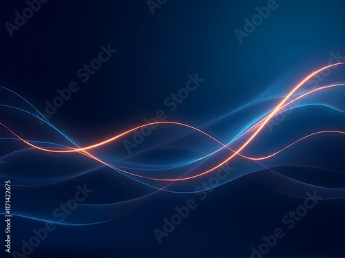 Abstract luxury glowing lines curved overlapping on dark blue background.