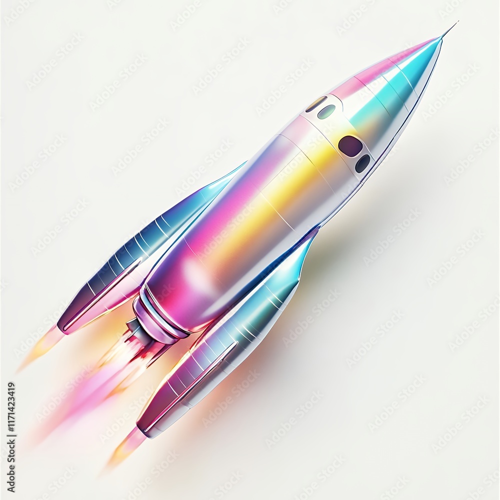 Iridescent Rocket Launching Into Space Stunning 3d Render Iridescent Rocket Launching Into Space Stunning 3d Render