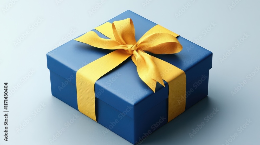 Obraz premium Surprise gift wrapped in blue paper with a vibrant yellow bow, symbolizing joy and celebration for any special occasion. Generative AI
