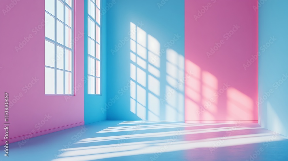 Fototapeta premium Vibrant light play in colorful studio space modern interior design