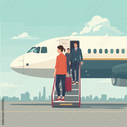 People entering the plane vector design, Plane Illustration vector design 