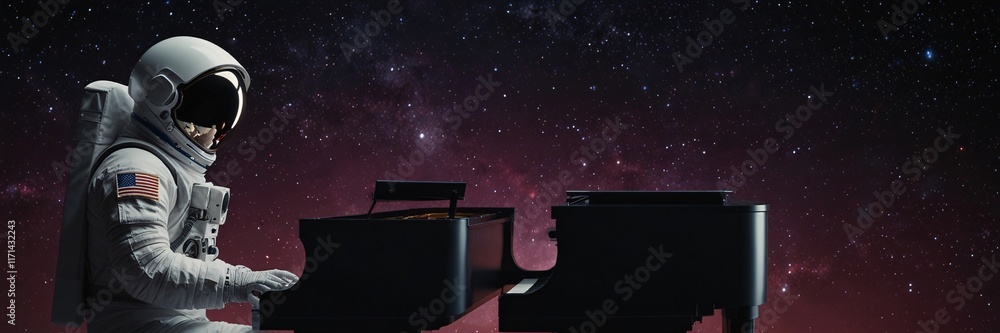 Astronaut Playing Piano in Space with Cosmic Background V2 Astronaut Playing Piano in Space with Cosmic Background V2