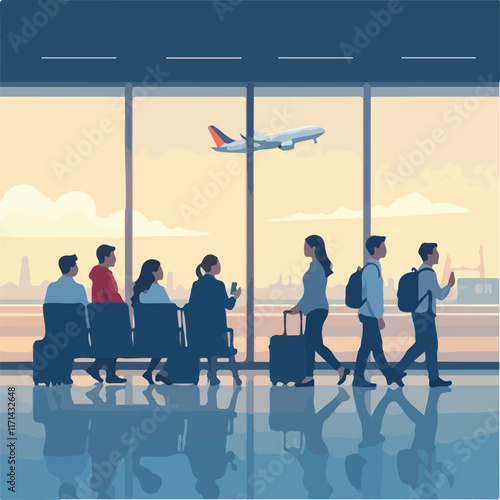 People in airport vector design, Plane Illustration vector design