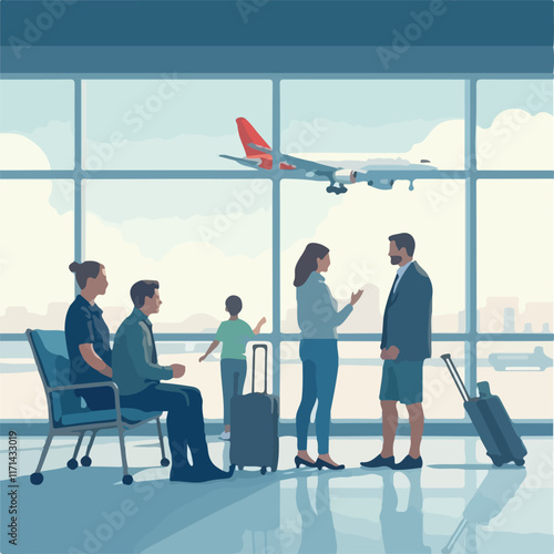 Passengers waiting in airport vector design, Plane Illustration vector design