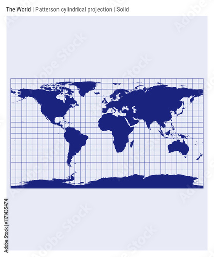 World map in Patterson cylindrical projection. Solid style. High detail world map for infographics, education, reports, presentations. Vector illustration.