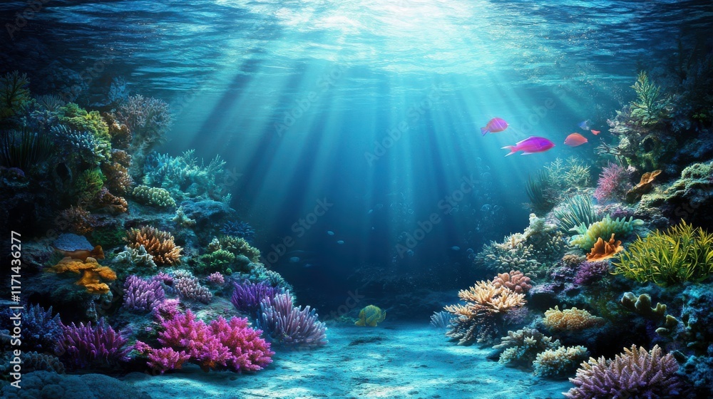 Naklejka premium Serene Deep Sea Landscape with Soft Ambient Light