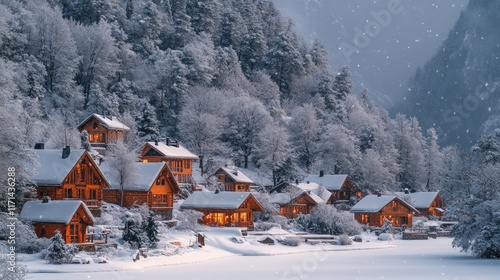 Wallpaper Mural Snow-covered cabins, winter wonderland, snowy mountainside. Torontodigital.ca