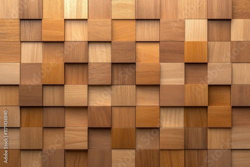 Organic Wood Paneling Texture with Square Blocks for Wallpaper and Design - 3D Rendering photo