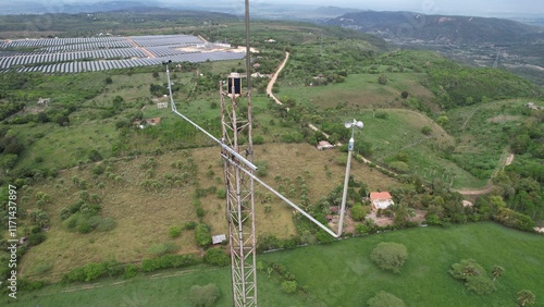 Bild auf Leinwand Wind tower or anemometers seen from drone
