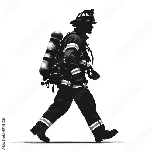 Silhouette of a Firefighter Walking