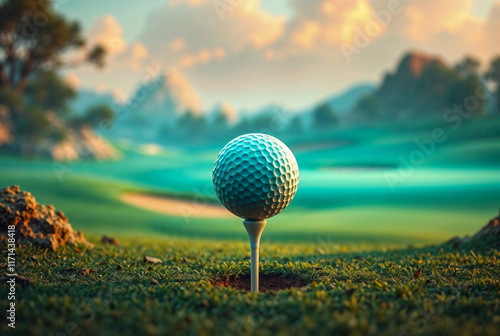 Golf Equipment: Close-Up of Golf Ball on Tee photo