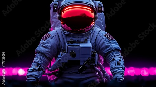 Astronaut in Neon Glow: A Retrofuturistic Space Scene photo