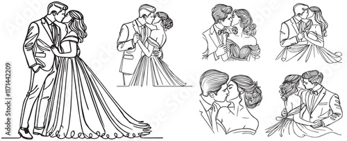 Wallpaper Mural Romantic wedding couple illustration featuring a girl and a man in black white vector Torontodigital.ca