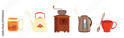 Tea and Coffee Brewing and Preparation Vector Set