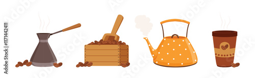 Tea and Coffee Brewing and Preparation Vector Set