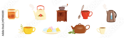 Tea and Coffee Brewing and Preparation Vector Set