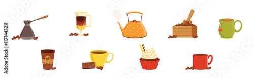 Tea and Coffee Brewing and Preparation Vector Set