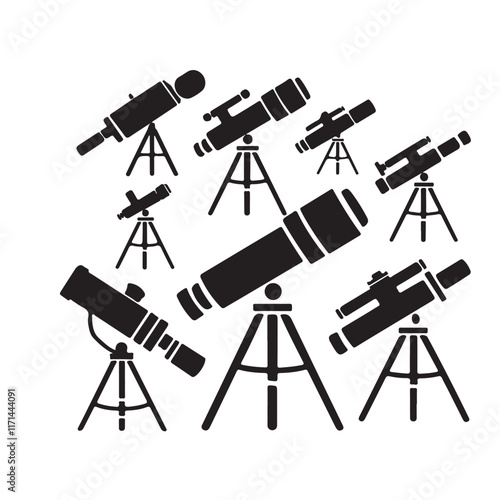 Black And White Telescope Vector on white background, Telescope Vector.