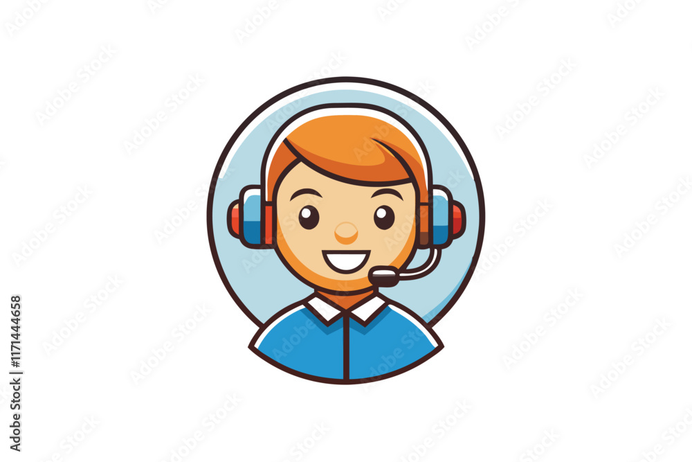 Friendly customer support agent with headset icon, a symbol of communication and assistance in flat vector design Friendly customer support agent with headset icon, a symbol of communication and assistance in flat vector design