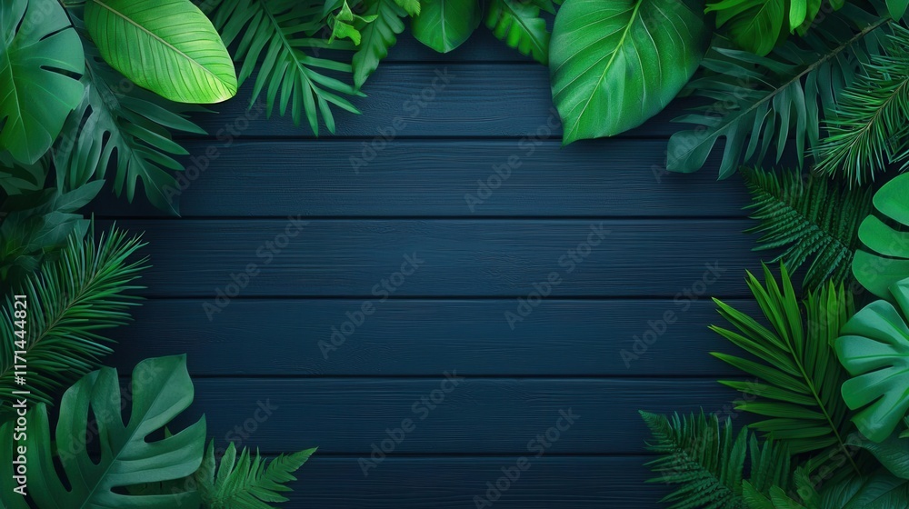 Lush Green Leaves on Dark Wooden Background Creating a Vibrant Tropical Jungle Aesthetic for Nature-Inspired Designs Lush Green Leaves on Dark Wooden Background Creating a Vibrant Tropical Jungle Aesthetic for Nature-Inspired Designs