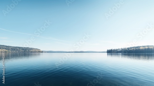 Wallpaper Mural Tranquil lake reflection  a minimalist portrait of blue, white, and green serenity Torontodigital.ca
