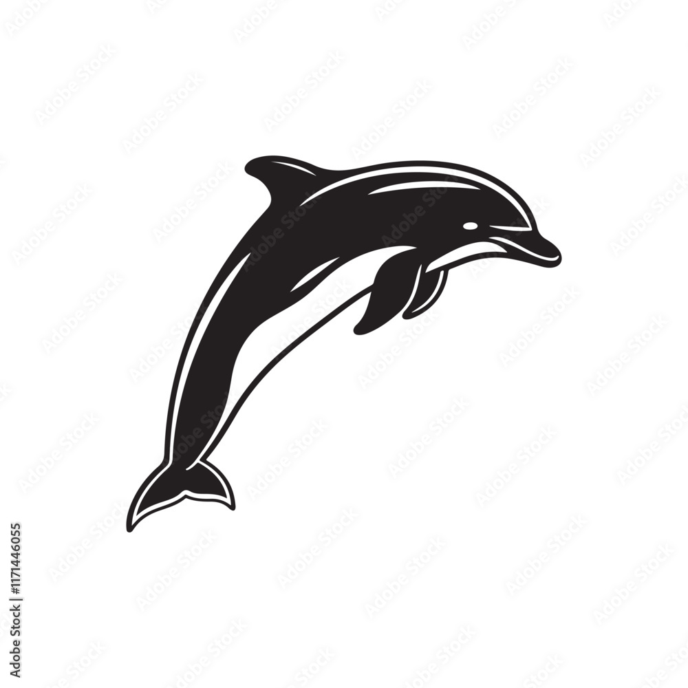 Fototapeta premium Dolphin. Vector silhouette on a white background.