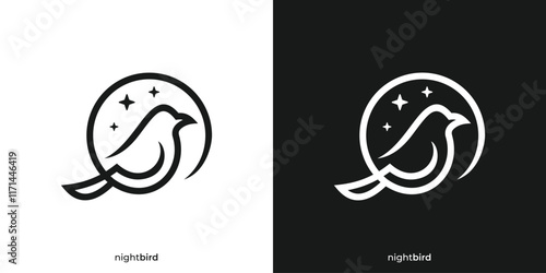 Creative Night Bird Logo. Bird and Moon Star Icon Graphic. Bird Logo Design Template. photo