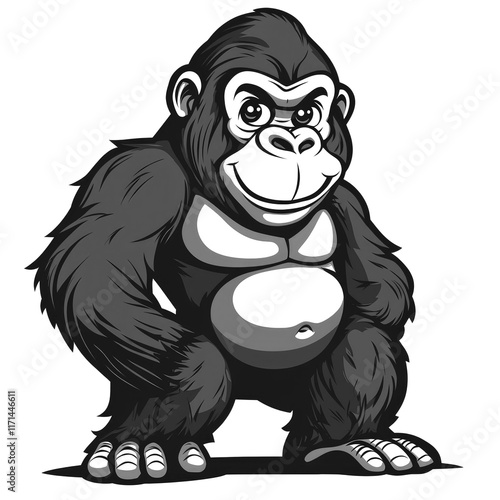 Smiling Gorilla: A Monochrome Vector Illustration photo