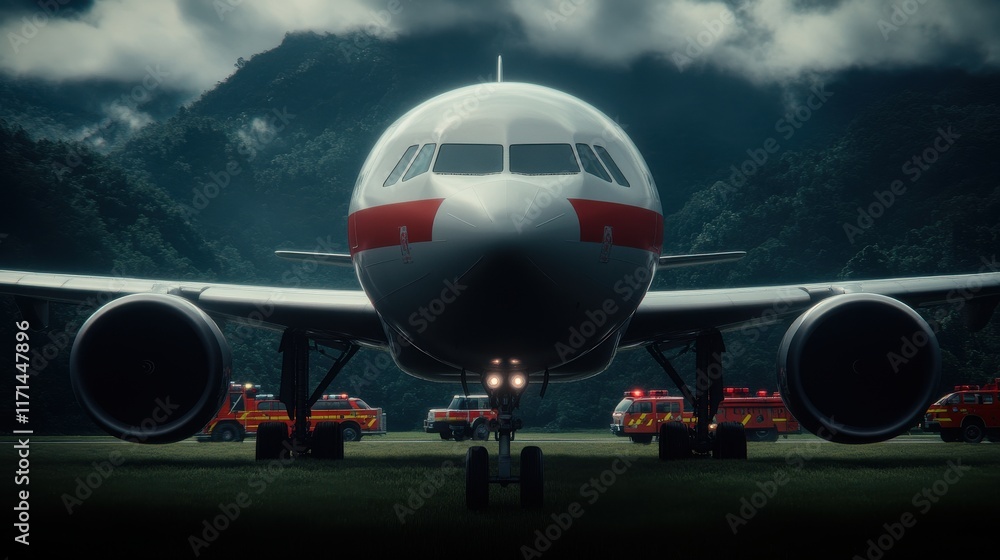 Airplane crash incident at remote location emergency response dramatic environment Airplane crash incident at remote location emergency response dramatic environment