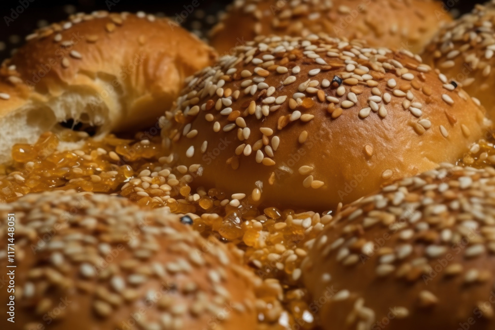 Freshly baked sesame buns with golden crust and soft texture Freshly baked sesame buns with golden crust and soft texture