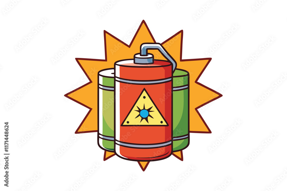 Dynamic cartoon icons of explosive substances featuring vivid colors and bold explosion effects, isolated on white Dynamic cartoon icons of explosive substances featuring vivid colors and bold explosion effects, isolated on white