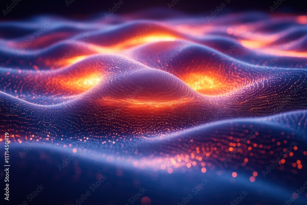 Glowing, undulating particles, vibrant colors. Glowing, undulating particles, vibrant colors.