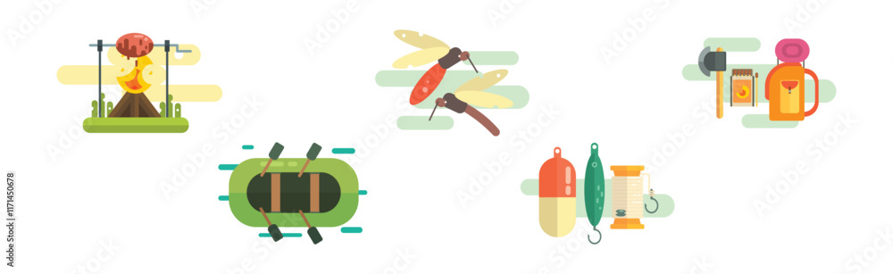 Camping Icon and Object for Outdoor Expedition Vector Set